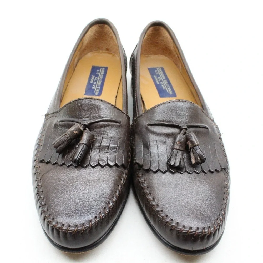 Giorgio Brutini Le Glove 2000‎ Tassel Loafer Mens 10 D Brown Leather Dress Shoes